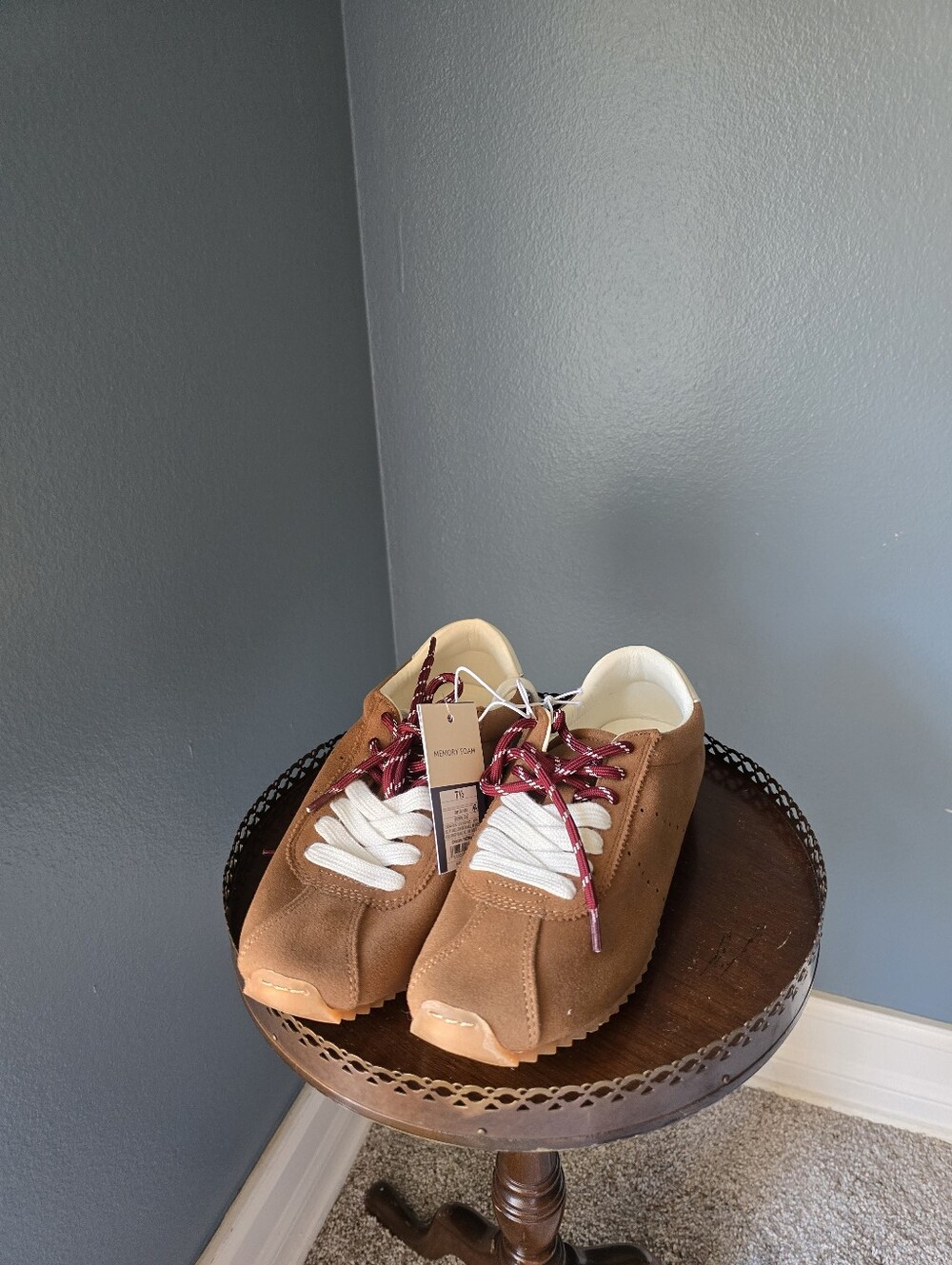 Universal Thread Brown Suede Sneakers with White and Burgundy Laces